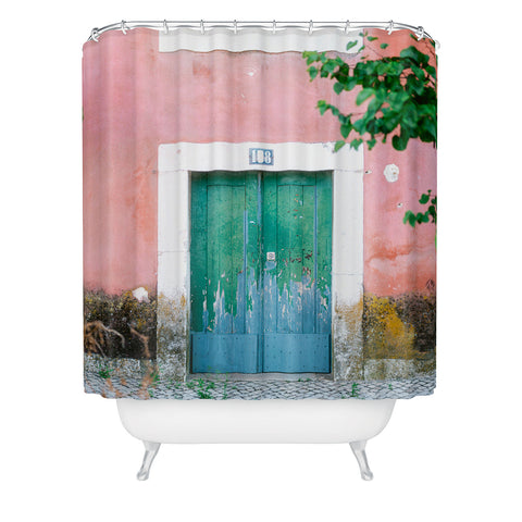 raisazwart Colorful door in Lisbon Portugal Shower Curtain