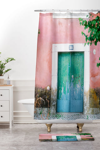 raisazwart Colorful door in Lisbon Portugal Shower Curtain And Mat