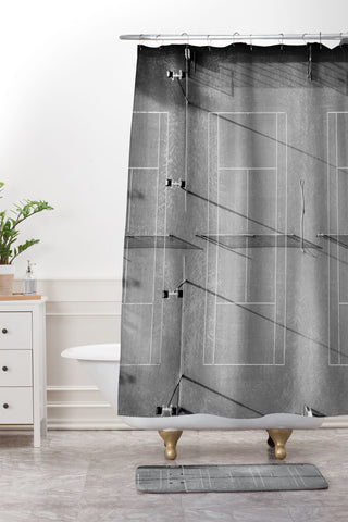 raisazwart Grey tennis court at sunrise Shower Curtain And Mat