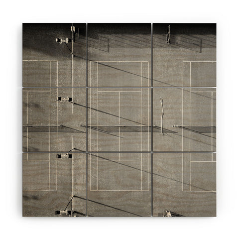 raisazwart Grey tennis court at sunrise Wood Wall Mural