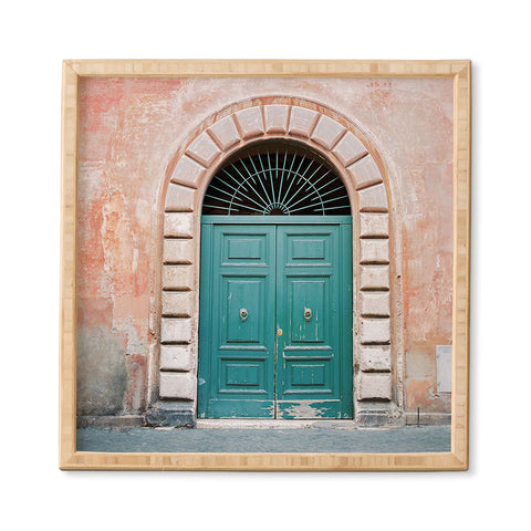 raisazwart Turquoise Green door in Trastevere Rome Framed Wall Art