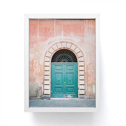 raisazwart Turquoise Green door in Trastevere Rome Framed Mini Art Print