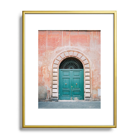 raisazwart Turquoise Green door in Trastevere Rome Metal Framed Art Print