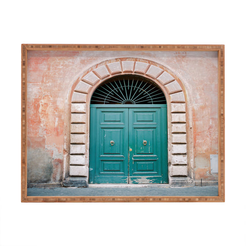 raisazwart Turquoise Green door in Trastevere Rome Rectangular Tray
