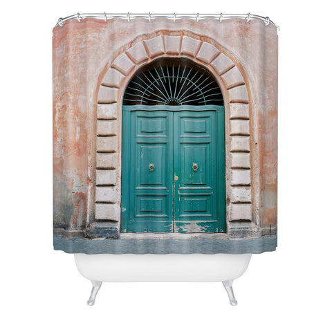 raisazwart Turquoise Green door in Trastevere Rome Shower Curtain