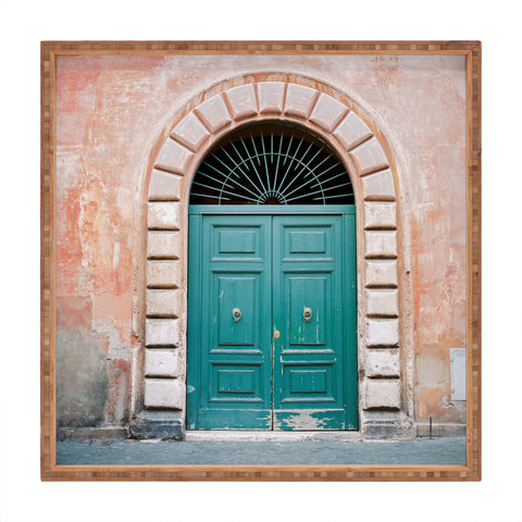 raisazwart Turquoise Green door in Trastevere Rome Square Tray