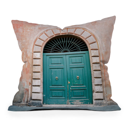 raisazwart Turquoise Green door in Trastevere Rome Throw Pillow