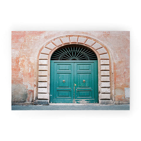 raisazwart Turquoise Green door in Trastevere Rome Welcome Mat