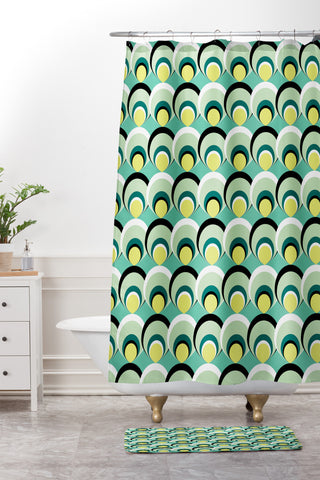 Raven Jumpo Blue Green Scallops Shower Curtain And Mat