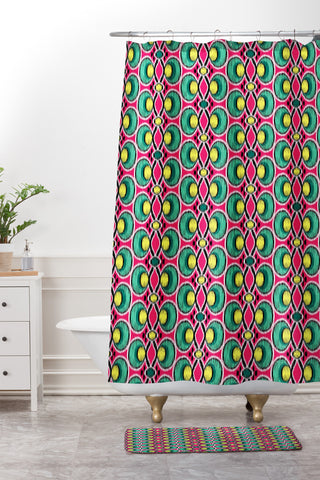Raven Jumpo Ikat Lattice Magenta Shower Curtain And Mat