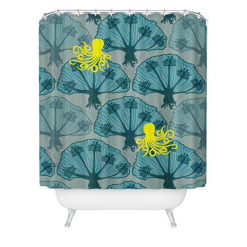 Raven Jumpo Octopus Among The Coral Shower Curtain