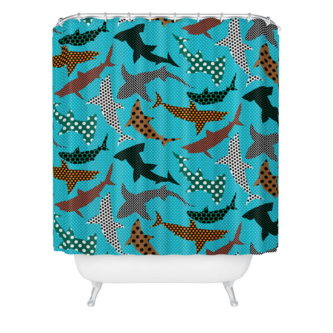 Raven Jumpo Polka Dot Sharks Shower Curtain