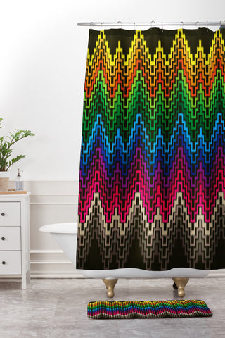 Raven Jumpo Rainbow Ikat Shower Curtain And Mat