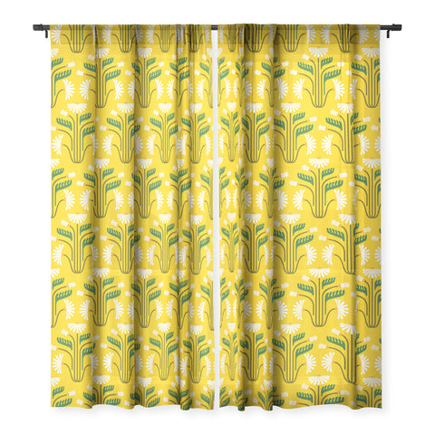 Raven Jumpo Stylised Daisies Sheer Window Curtain