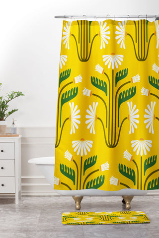 Raven Jumpo Stylised Daisies Shower Curtain And Mat