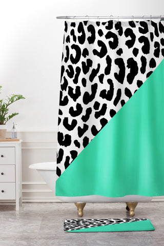 Rebecca Allen Leopard And Mint Shower Curtain And Mat