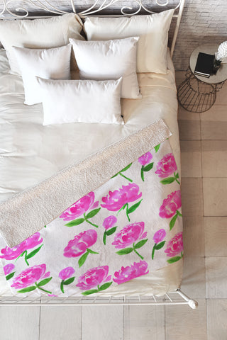 Rebecca Allen Peonies in Bloom Fleece Throw Blanket