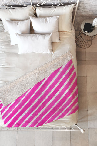 Rebecca Allen Pretty In Stripes Pink Fleece Throw Blanket