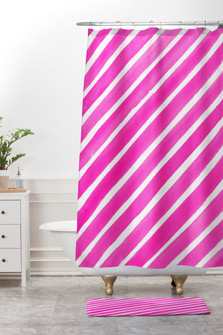 Rebecca Allen Pretty In Stripes Pink Shower Curtain And Mat