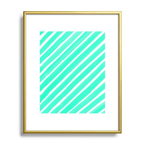 Rebecca Allen Pretty In Stripes Turquoise Metal Framed Art Print