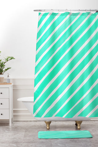 Rebecca Allen Pretty In Stripes Turquoise Shower Curtain And Mat