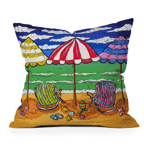Renie Britenbucher 3 Beach Umbrellas Throw Pillow