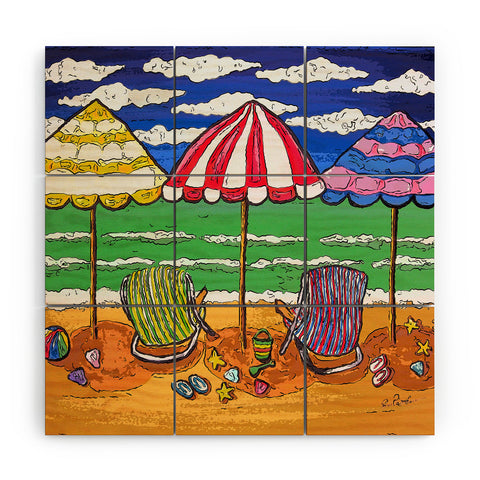 Renie Britenbucher 3 Beach Umbrellas Wood Wall Mural