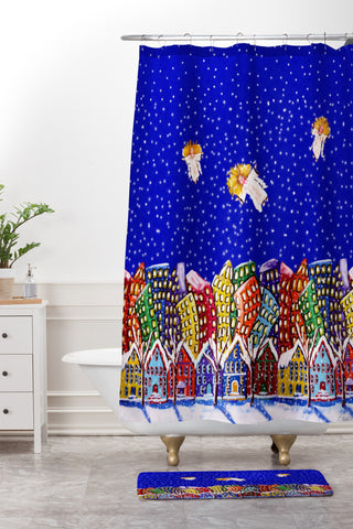 Renie Britenbucher 3 Christmas Angels Shower Curtain And Mat