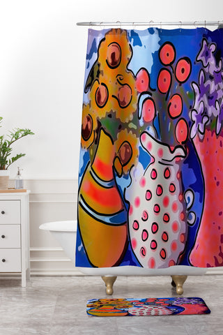 Renie Britenbucher 3 Funky Vases Shower Curtain And Mat