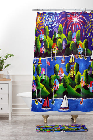 Renie Britenbucher 4th Of July Fireworks Shower Curtain And Mat
