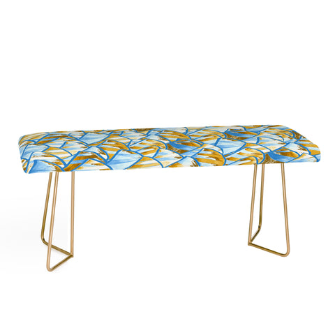 Renie Britenbucher Abstract Sailboats Blue Tan Bench