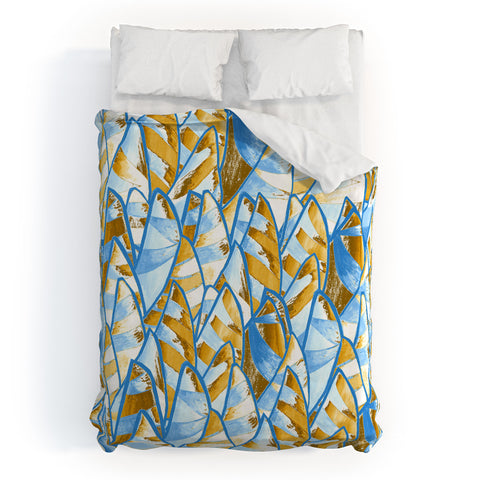 Renie Britenbucher Abstract Sailboats Blue Tan Duvet Cover