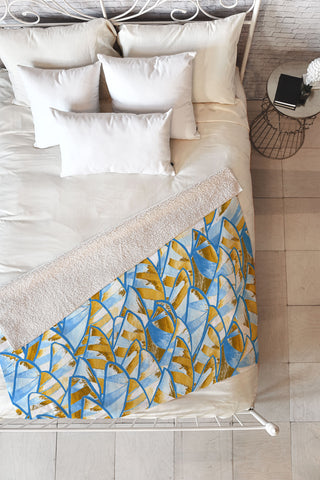Renie Britenbucher Abstract Sailboats Blue Tan Fleece Throw Blanket