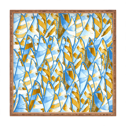 Renie Britenbucher Abstract Sailboats Blue Tan Square Tray