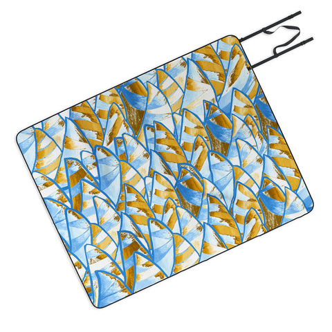 Renie Britenbucher Abstract Sailboats Blue Tan Picnic Blanket