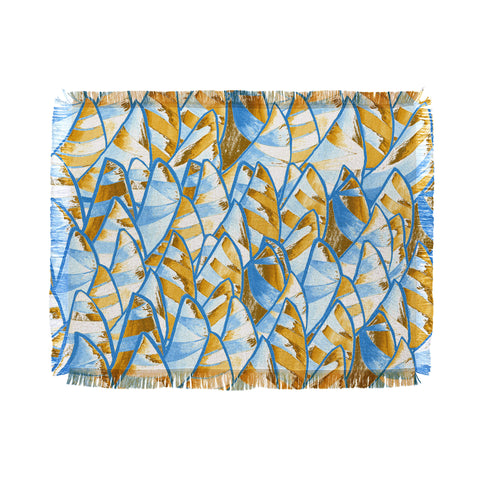 Renie Britenbucher Abstract Sailboats Blue Tan Throw Blanket