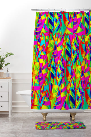 Renie Britenbucher Abstract Sailboats Neon Shower Curtain And Mat