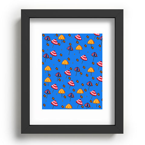 Renie Britenbucher Beach Umbrellas And Starfish Blue Recessed Framing Rectangle