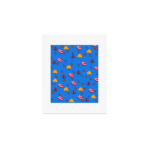 Renie Britenbucher Beach Umbrellas And Starfish Blue Art Print