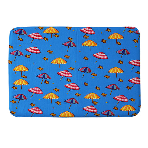 Renie Britenbucher Beach Umbrellas And Starfish Blue Memory Foam Bath Mat