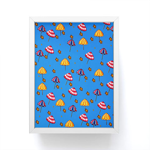 Renie Britenbucher Beach Umbrellas And Starfish Blue Framed Mini Art Print