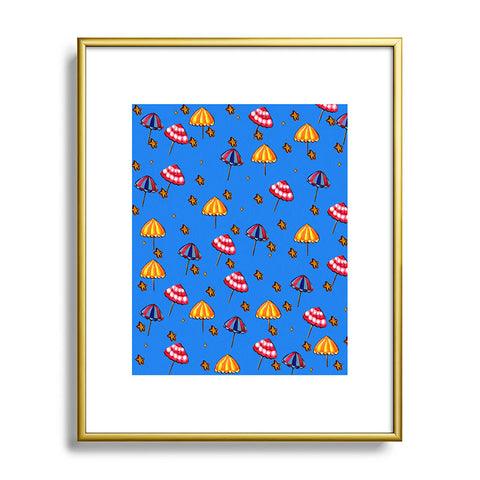 Renie Britenbucher Beach Umbrellas And Starfish Blue Metal Framed Art Print