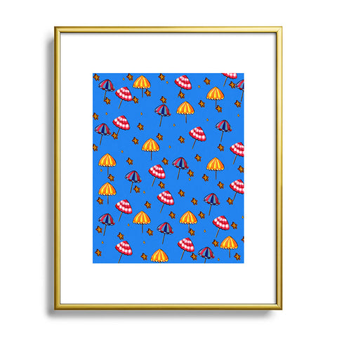 Renie Britenbucher Beach Umbrellas And Starfish Blue Metal Framed Art Print