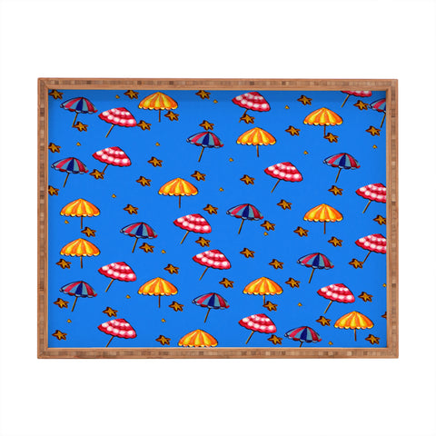 Renie Britenbucher Beach Umbrellas And Starfish Blue Rectangular Tray