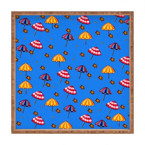 Renie Britenbucher Beach Umbrellas And Starfish Blue Square Tray