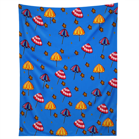 Renie Britenbucher Beach Umbrellas And Starfish Blue Tapestry