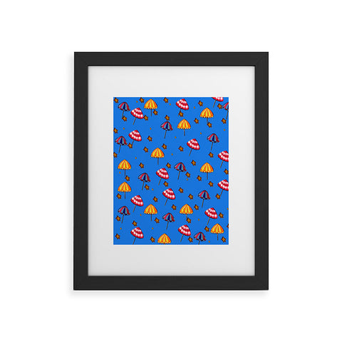 Renie Britenbucher Beach Umbrellas And Starfish Blue Framed Art Print