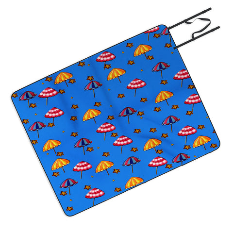 Renie Britenbucher Beach Umbrellas And Starfish Blue Picnic Blanket