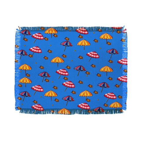 Renie Britenbucher Beach Umbrellas And Starfish Blue Throw Blanket