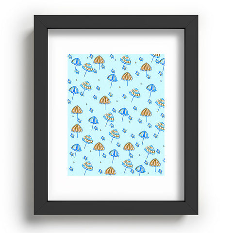 Renie Britenbucher Beach Umbrellas And Starfish Light Blue Recessed Framing Rectangle